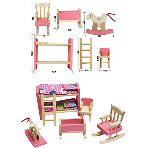 Gbell  Wooden Dollhouse Furniture Kitchen Set for Girl's Toys - Sink| Stove | Refrigerator | Washing Machine | Cabinet Mini Pink Doll House Accessories for Kids Girls Pretend Play Toys Gifts (Pink C) - Thumbnail 5