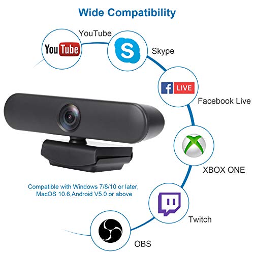 New Upgraded Webcam with Dual Microphone, USB Computer 1080P HD Streaming Web Camera 360 Degree Rotatable for Desktop Laptop PC Mac with Flexible Rotatable Clip Dark Gray