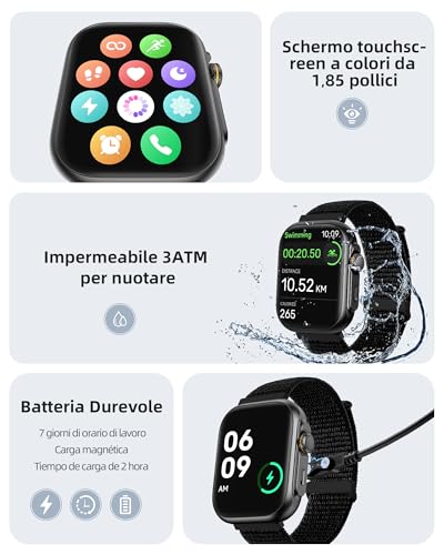 Parsonver Smartwatch for Men and Women with Integrated GPS, Bluetooth Calls | 30M Waterproof Smartwatch for Swimming, Fitness Tracker with Heart Rate, Sleep, Compatible Android iOS, Black