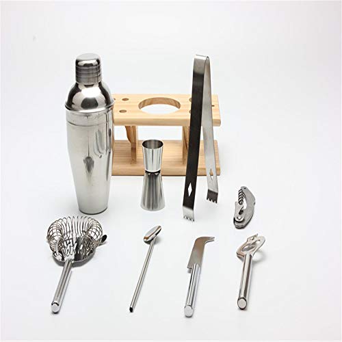 Xhtoe Edelstahl Cocktail Set 9-teiliges Bar-Set Cocktail-Shaker-Set mit Bambus-Ständer Barkeeper-Set for kinderleichte… – Bild 7