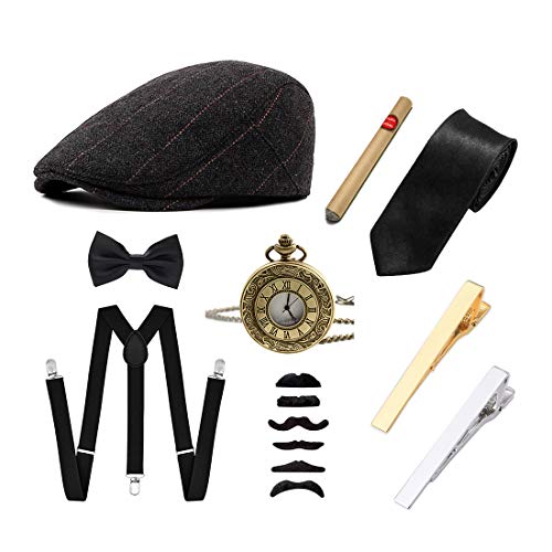 Ziyoot Men's 1920s Accessories Gatsby Gangster Costume Set Plaid Newsboy Cap