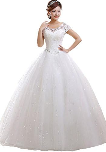 Okaybrial Women's Bridal Dress Wedding Scoop Neck Lace Top Cap Sleeveless Tulle Vestido De Novia