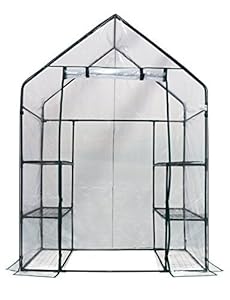 Homewell Mini Walk-In Greenhouse 3 Tiers 6 Shelves, 56"W x 29"D x 77"H