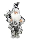 Northlight Alpine Chic Standing Santa Claus in Gray/White with A Bag and Lantern Christmas Figure, 12