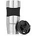 Travel coffee mug- with lid, one of the best genuine travel mugs, perfect for commuting, sleek and contemporary, well insulated durable stainless steel, flip top lid, screw on top, easy to clean