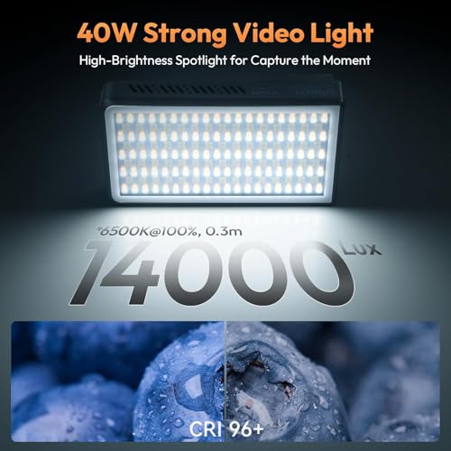 ULANZI LM-P40 Bi-Color LED Video Light, 2700-6500K 40W Portable Camera Light, 5000mAh Rechargeable Battery, 8 Scene Modes, Mini Studio Lighting for YouTube, Vlogging, Live Streaming, Photography
