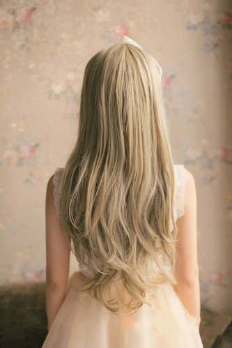 TEEMI- Long Bouncy Soft Matte As Real Hair Platinum Light Blonde Costume Wigs for Women Girls