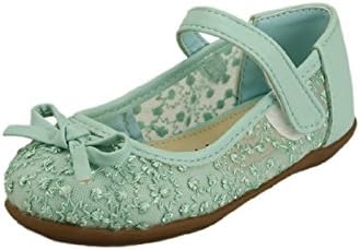 Wedding Flower Girl's Shoes Embroidery Organza Strap with Bow Toddler Size (13, Mint)