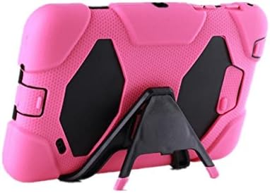 KRYSTALH Armor Heavy Duty Rugged Impact Hybrid Case with Black Built in Kickstand Cover for Samsung Tablet Tab 4 7.0"-inch T230/231/T235 Hard Rubber Shockproof Protective Case Cover with Built in Screen Protector (Hot Pink) + 1 PC Anti-Static Neck Lanyard for Cell Phones Random Color