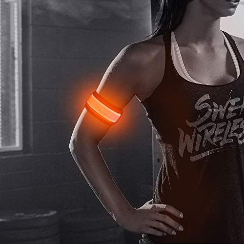 Higo LED Armband, Glow in The Dark Gift Item Reflective Running Gear LED Safety Lights Slap Bracelets for Night Walking (Orange 35cm) - Thumbnail 2