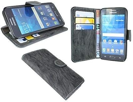 ENERGMiX Buchtasche Hülle kompatibel mit Samsung Galaxy Grand Prime G530H Case Tasche Wallet BookStyle in Anthrazit