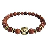 KESEE Volcanic Bracelet Owl Bracelet Gold Bracelet Lava Stone Bead Bracelets (Coffee)