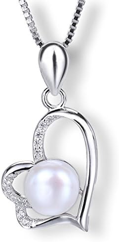 Startreasureland 925 Sterling Silver Pendant Necklace Heart Pendat with 7mm Freshwater Cultured Pearl