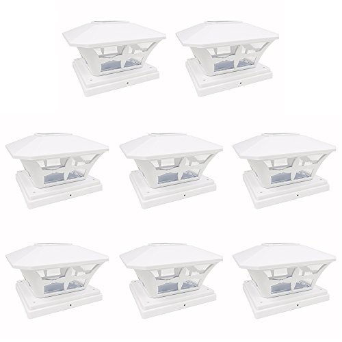 iGlow 8 Pack White Outdoor Garden 6 x 6 Solar SMD LED Post Deck Cap Square Fence Light Landscape Lamp PVC Vinyl Wood