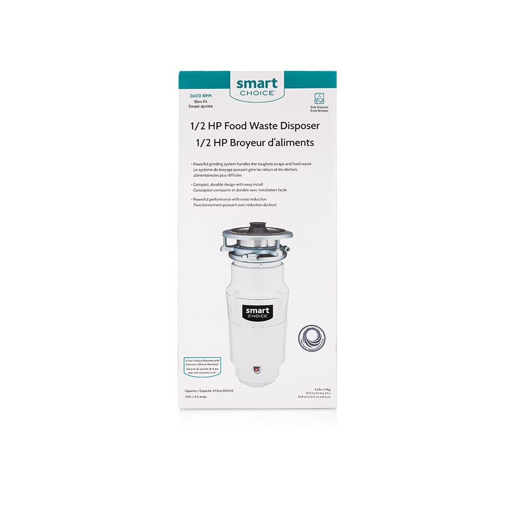 Smart Choice 1/2 HP Direct Wire Garbage Disposal for Kitchen Sinks, White | SC05DISPD1