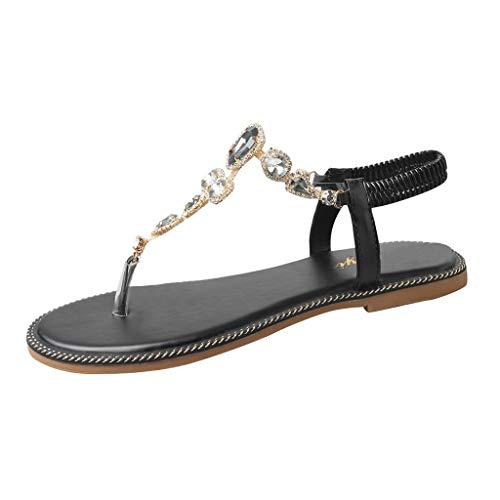 Flat Sandals for Women,FAPIZI Ladies Floral Elastic Band Flip Flops Sandals Bottom Work Shoes Black