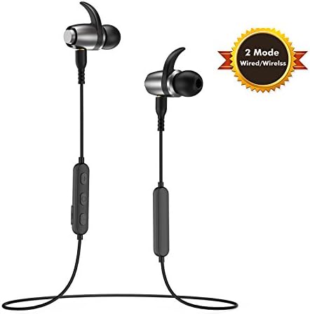 [2 In 1 Mode] Pkman™ Wired /Wireless Bluetooth Headphones/Headset,Magnet Bluetooth Headphone, Noise Cancelling Earbuds/ Microphone [ Sports / Running / Gym / Sweatproof ],Secure Fit for Sports