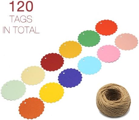 ZapFirst 120 PCs Circle-Shaped Gift Tags with Free 120 Feet Hemp Rope (Assorted colors)