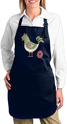 Dogquxio Cartoon Hen Lays Eggs Kitchen Helper Professional Bib Apron With 2 Pockets For Women Men Adults Navy