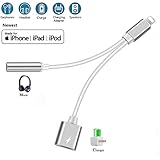 Headphones Adapter for iphone splitter audio and charge 3.5mm Jack Adapter Dongle Earphone Connector for iPhone Xs/Xs Max/XR/X（10）8/8 Plus/7/ 2 in 1 Cables Charge & Aux Audio Support iOS Latest system