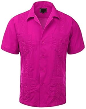 MAXIMOS MEN'S SHORT SLEEVE BUTTON-UP CUBAN GUAYABERA DRESS SHIRT BEACH WEDDING BARTENDER
