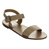 Anna Covina-8 Women's Basic Round Toe Ankle Strap Flat Heel Sandal Shoes