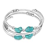 Sofia Luxe Handmade Stainless Steel Stabilized Turquoise Wrap Memory Wire Bracelet for Women. Beautiful Cuff Bangle Bracelet.