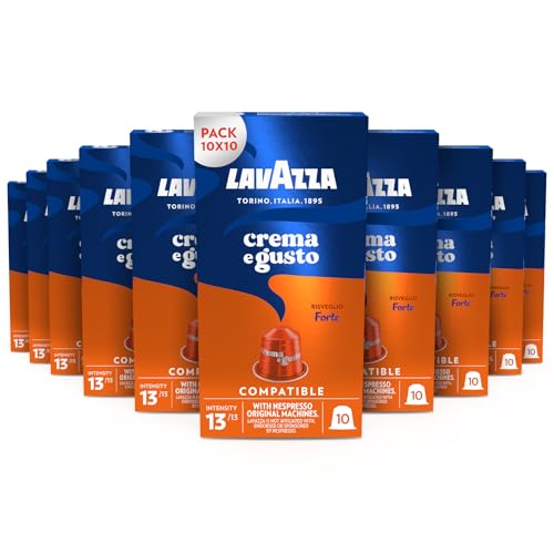 Lavazza Cream and strong taste, Arabica and sturdy, aluminium capsules compatible with Nespresso Original machines, 10 boxes of 10 capsules