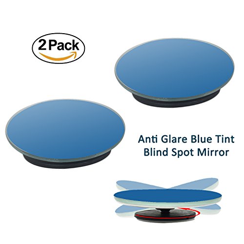 2 Pack 2" 360Â° Rotate + Sway Adjustabe Round Anti Glare Blue Tint Blind Spot Mirrors, Ampper Universal Fit Frameless HD Glass Stick On Lens