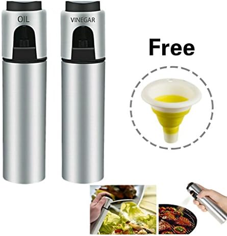 2Pcs Olive Oil Vinegar Sprayer Bottles, ShowNew Stainless Steel Oil Sprayer Vinegar Dispenser Pump Bottles Seasoning Kitchenware Tools - for Cooking Barbecue BBQ Making Salad