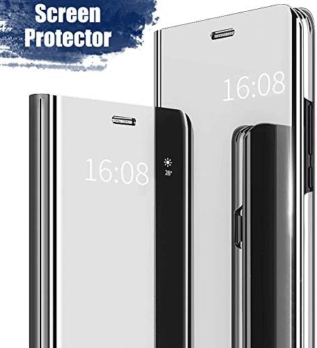 MadBee LG V30 Case [with Screen Protector Full Coverage Flexible Film],Luxury Electroplate Plating Kickstand Case Smart Clear View Cover for LG V30 (Silver)