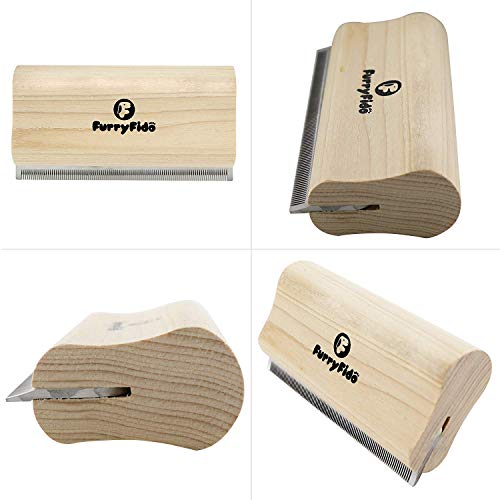 DeShedding Brush by Furryfido Wooden Design, Effective Grooming Tool for Dog, Cat and Horse Fur Remove