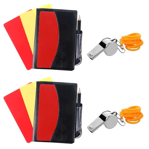 Photo 1 of Tucnoeu Soccer Referee Kit Include Red Yellow Soccer Referee Cards Black Pocketbook and Metal Referee Whistles with Lanyard for Sports,Soccer,Basketball ?2Set?