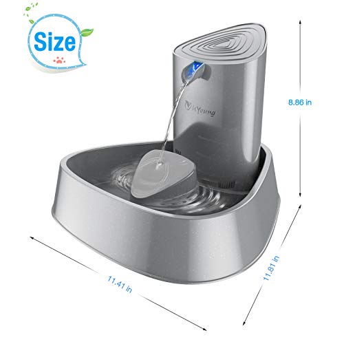 isYoung Cat Fountain, LED Pet Water Fountain Ultra Quiet Automatic Pet Water Dispenser with Adjustable Water Flow and Activated Carbon Filter for Dogs, Cats, Birds and Small Animals (1.5L, Grey)