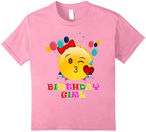 Kids Birthday Girl Emoji with Balloons Party Gift T-Shirt 8 Pink