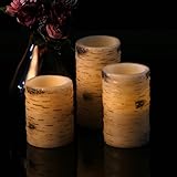 Antizer Flameless Candles With The effect Of Birch Bark Set Of 3 Include 10 Key Remote Control With 24 Hours Timer Function
