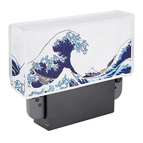 PlayVital Nylon Dust Cover, Soft Neat Lining Dust Guard, Anti Scratch Waterproof Cover Sleeve for Nintendo Switch & Switch OLED Charging Dock - The Great Wave