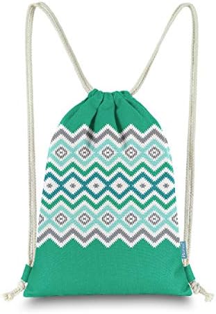 Miomao Drawstring Backpack Gym Sack Pack Bohemia Style String Bag Boho Sinch Sack Canvas Cinch Pack Sport Gift Bags For Men & Women 13 X 18 Inches Emerald