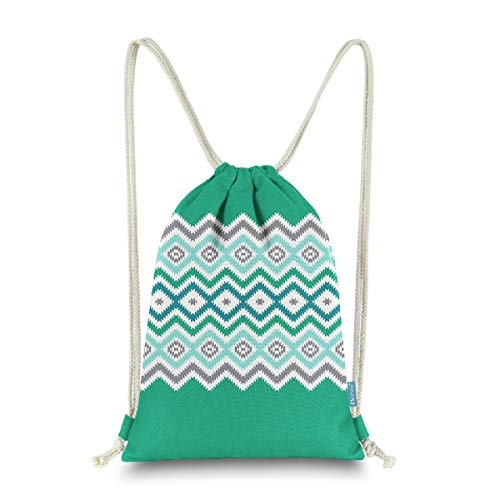 Miomao Drawstring Backpack Gym Sack Pack Bohemia Style String Bag Boho Sinch Sack Canvas Cinch Pack Sport Gift Bags For Men & Women 13 X 18 Inches Emerald