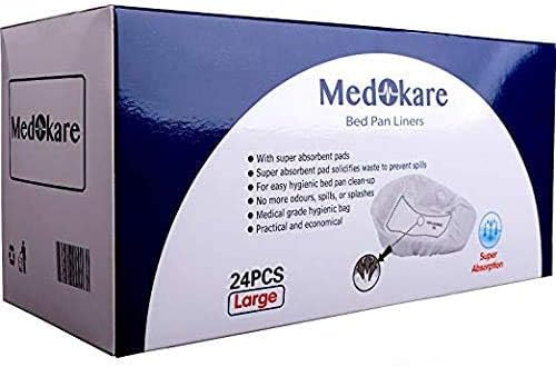 Medokare Disposable Bedpan Liners Bags – Bed Pan Liners with Super Absorbent Pad, Medical Grade Disposable Potty Liners, Bedpan Cover Bags, Hospital Sanitary Bags for Bedpans for Women Men or Adults