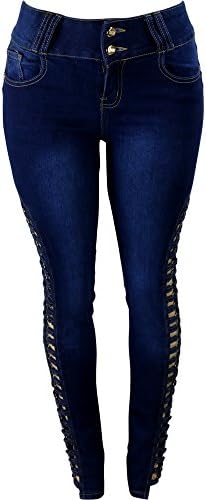 M Michel Women's Two Button Side Trim Lace Up Jeans