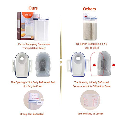 AOLVO Rice Bin 2kg Rice Container, 3 Pcs Airtight Cereal Container Rice Barrel Dry Grain Dispenser Thicken Rice Cylinder Clear Food Storage Box with Airtight Design Measuring Cup Pour Spout (3pc)
