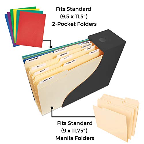 Magazine Holders, File Folder Holders (Set of 6, Black) with Labels, Sturdy Cardboard Magazine Boxes for Office Organization, Classroom or Home, by Dunwell