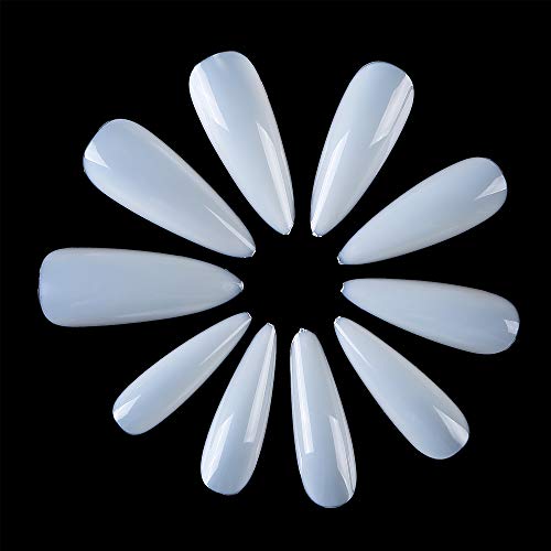 Long Stiletto Sharp False Nails Natural Claw Full Cover Artificial Fake Nail Art Tip 500Pcs For Nail Salon,10 Sizes (Natural)