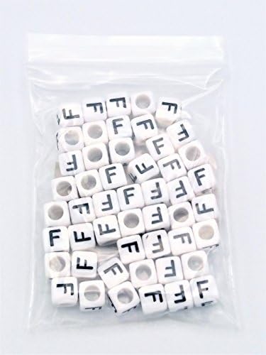FEQM Pre-Sorted Letter Beads (6mm 50 pcs, White - Black Letter F)