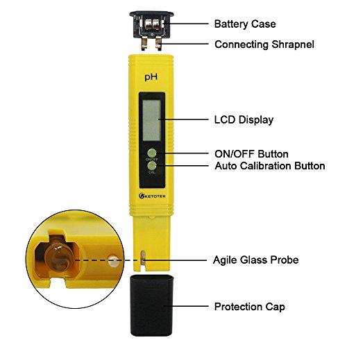 KETOTEK Digital PH Meter, PH Meter with ATC, Water PH Test Meter with 0.00-14.00PH Measure Range for Drinking Water, Hydroponics, Aquariums, Swimming Pools. High Accuracy 0.01 PH Pen Tester