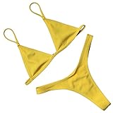 RUUHEE Women Brazilian Top Thong Bottom Sexy Padded Push up Two Piece Bikini Swimsuit (M(US Size 4-6), Yellow)