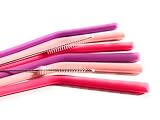 6 Pack Pink & Purple Reuseable Long drink drinking Silicone Straws & 2 Cleaning Brushes