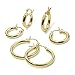 Sterling Silver 3 Pair Thick Gold Hoop Earrings High Polished Round-Tube Click-Top Hoop Earrings 3mm Wide Yellow Gold Flashed