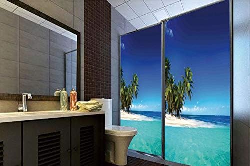 Horrisophie dodo 3D Privacy Window Film No Glue,Ocean Decor,Seaside View Tropical Nature Landscape Photography,47.24" H x 23.62" W for Home&Office